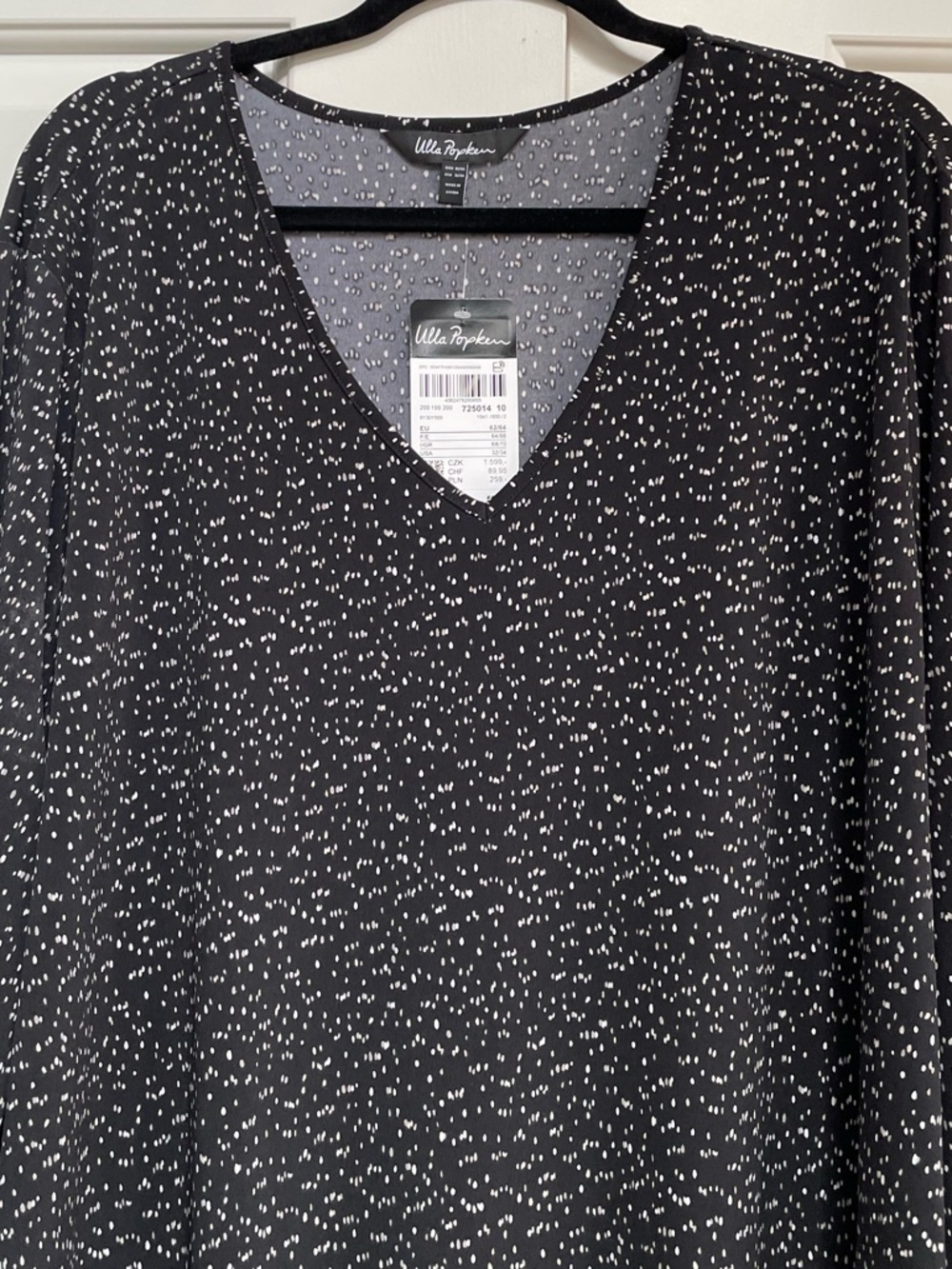 NWT Ulla Popken Stretch Black Dotted  Long Sleeve V Neck Mini Dress Top Coverup - Picture 2 of 10